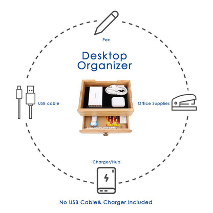 iCozzier 4 Slot Detachable Bamboo Watch Stand With Drawer Charging Station for Multiple Devices Dock for iWatch, Smartphones, Tablets, Laptops