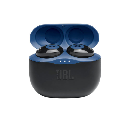 JBL Tune 125 TWS In-Ear Bluetooth headphones in Blue - Wireless earbuds with built-in microphone - Music streaming for up to 8 hours on a single charge - Includes charging case.