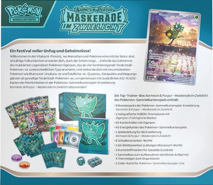 Pokémon Trading Card Game: Top Trainer Box Crimson & Purple - Masquerade in Twilight (1 full-art promo card featuring Turquoise-masked Ogrepon, 9 booster packs & premium accessories)