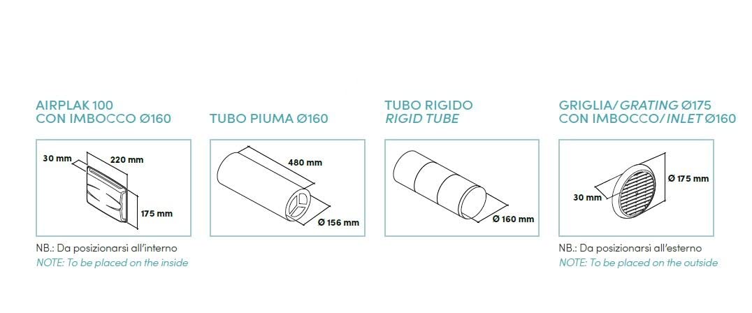 Acoustic muffler set 100 cm2 down tube 160 mm inlet 480 mm (diameter 160 mm, length 480 mm), recommended for kitchen air intake.