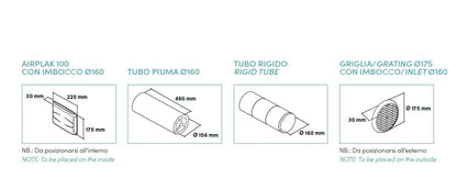Acoustic muffler set 100 cm2 down tube 160 mm inlet 480 mm (diameter 160 mm, length 480 mm), recommended for kitchen air intake.