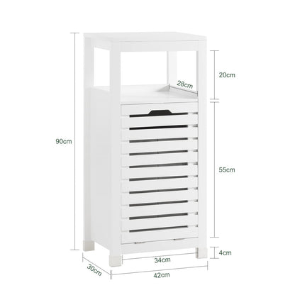SoBuy Bathroom Cabinet with Laundry Basket - Laundry Cabinet, Bathroom Cabinet with Fold-Out Laundry Bag, Compact Bathroom Shelf, Wooden Bathroom Furniture, White, 42x90x30cm, BZR67-W