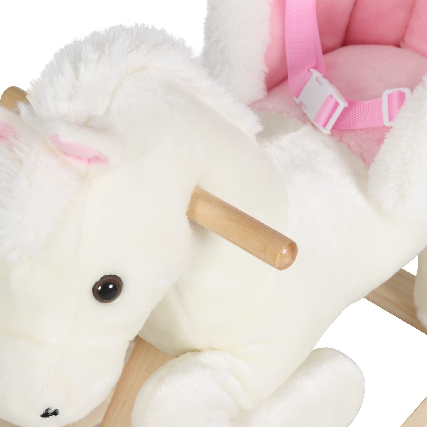 WOLTU Baby Rocking Horse Rocking Animal Rocking Seat Plush Rocking Toy with Strap, PP Cotton, White+Pink