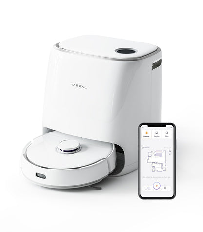 NARWAL Freo robotic vacuum cleaner with mopping function and automatic docking station (Freo mode and DirtSense dirt detection, rotating mops, Edge-Swing edge cleaning, hot air drying)