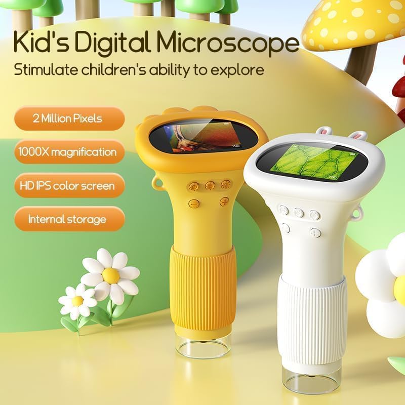 Handheld microscope for kids, Ashfly 200X portable pocket microscope, 2.0" IPS screen USB Microscope LED Lights - connect to PC, mini microscope for outdoor use from 3 years old - Orange (educational gift)