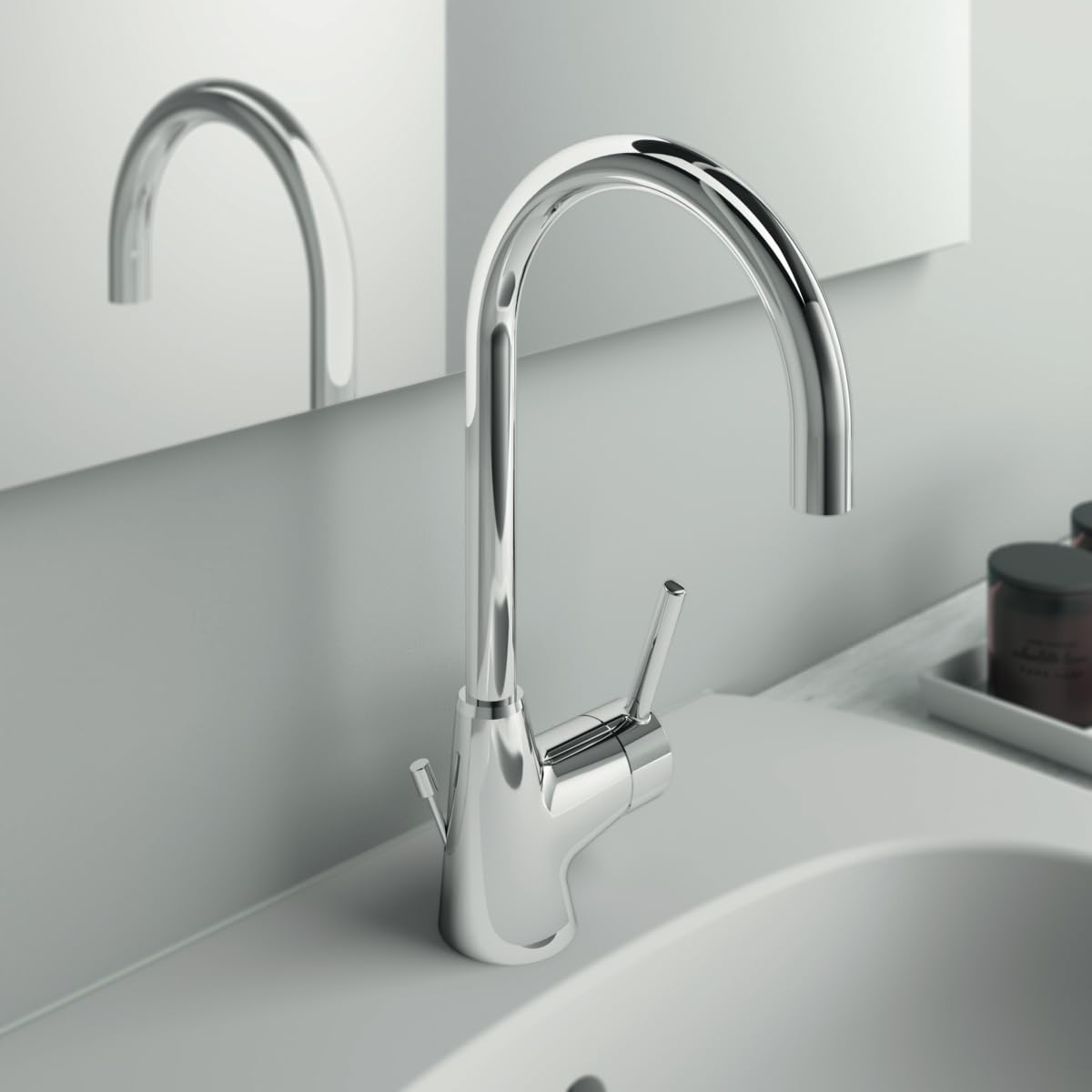 Ideal Standard BC195AA Ceraline basin mixer tap with pop-up waste, high spout, 360° swivel spout, bathroom faucet, basin mixer tap, water-saving, chrome