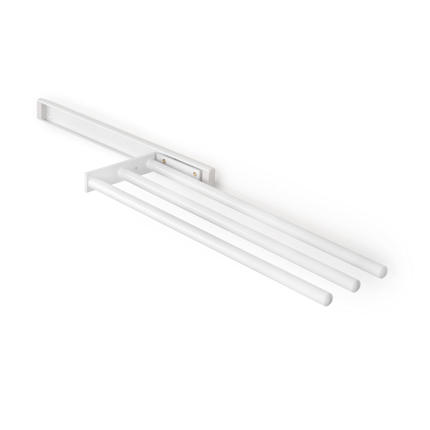 Emuca - Extendable towel rack, 3 arms, towel holder for kitchen or bathroom, 440mm, aluminum, white.