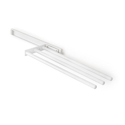 Emuca - Extendable towel rack, 3 arms, towel holder for kitchen or bathroom, 440mm, aluminum, white.