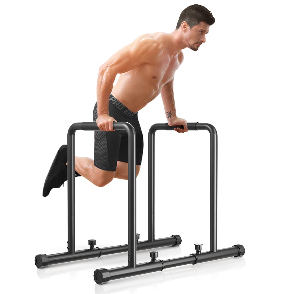 Yoleo Adjustable Dip Bars - 500kg Dip Station, portable, functional, fitness bar with safety lock, sturdy Dip Stand, body press, parallette exercise bar for calisthenics.
