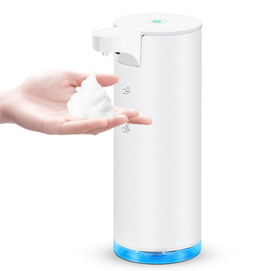 Automatic stainless steel foam soap dispenser LAOPAO Soap Dispenser Set IPX5 Waterproof USB-C Recharge with sensor infrared motion sensor for kitchen & bathroom (White)