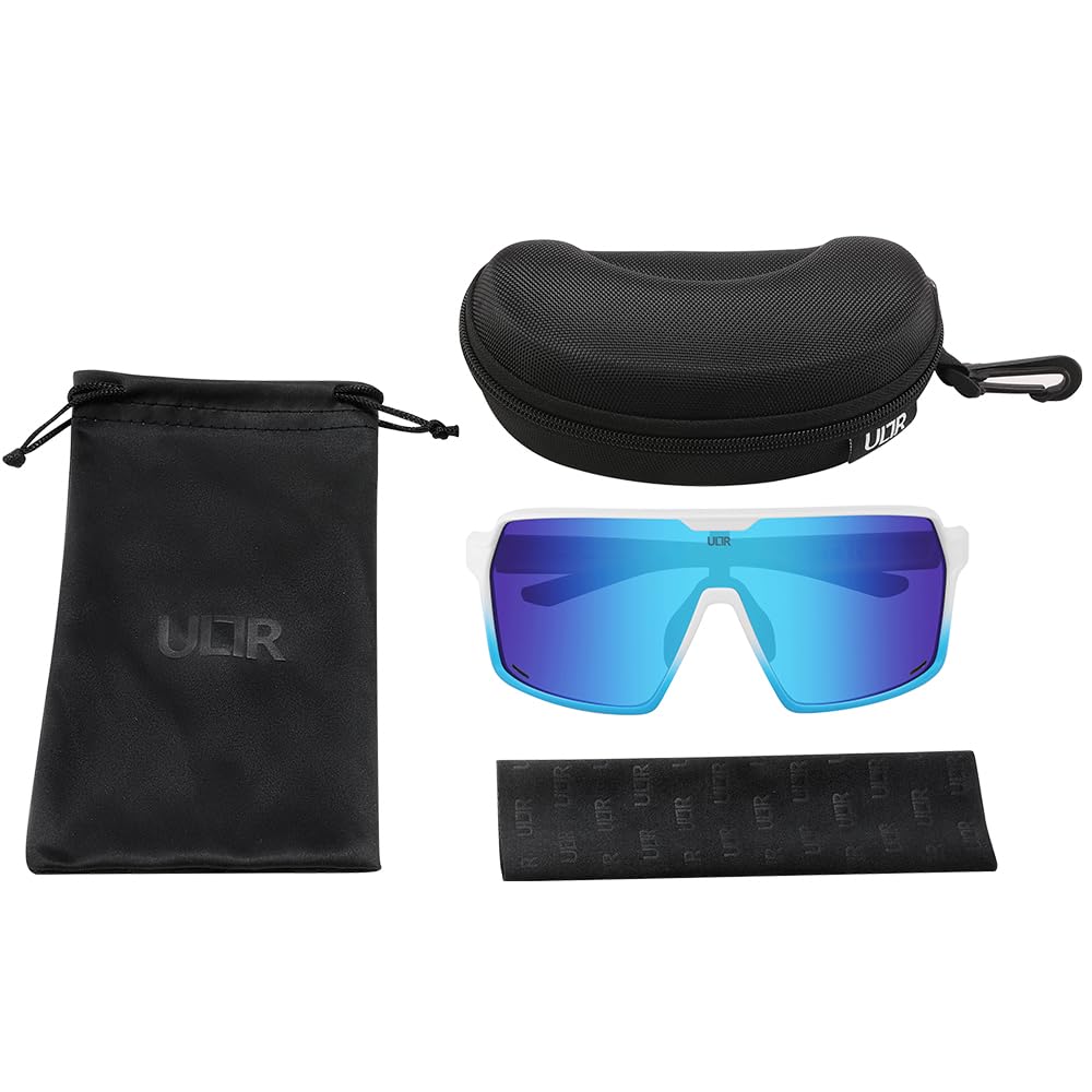 ULTR Sports Glasses Men SWIFT - Lightweight Cycling Glasses Women - Comfortable Sports Sunglasses with Anti-Slip Pads - Quick Glasses Road Bike Glasses, Running, Beach Volleyball & MTB Glasses (White (Blue Lens))