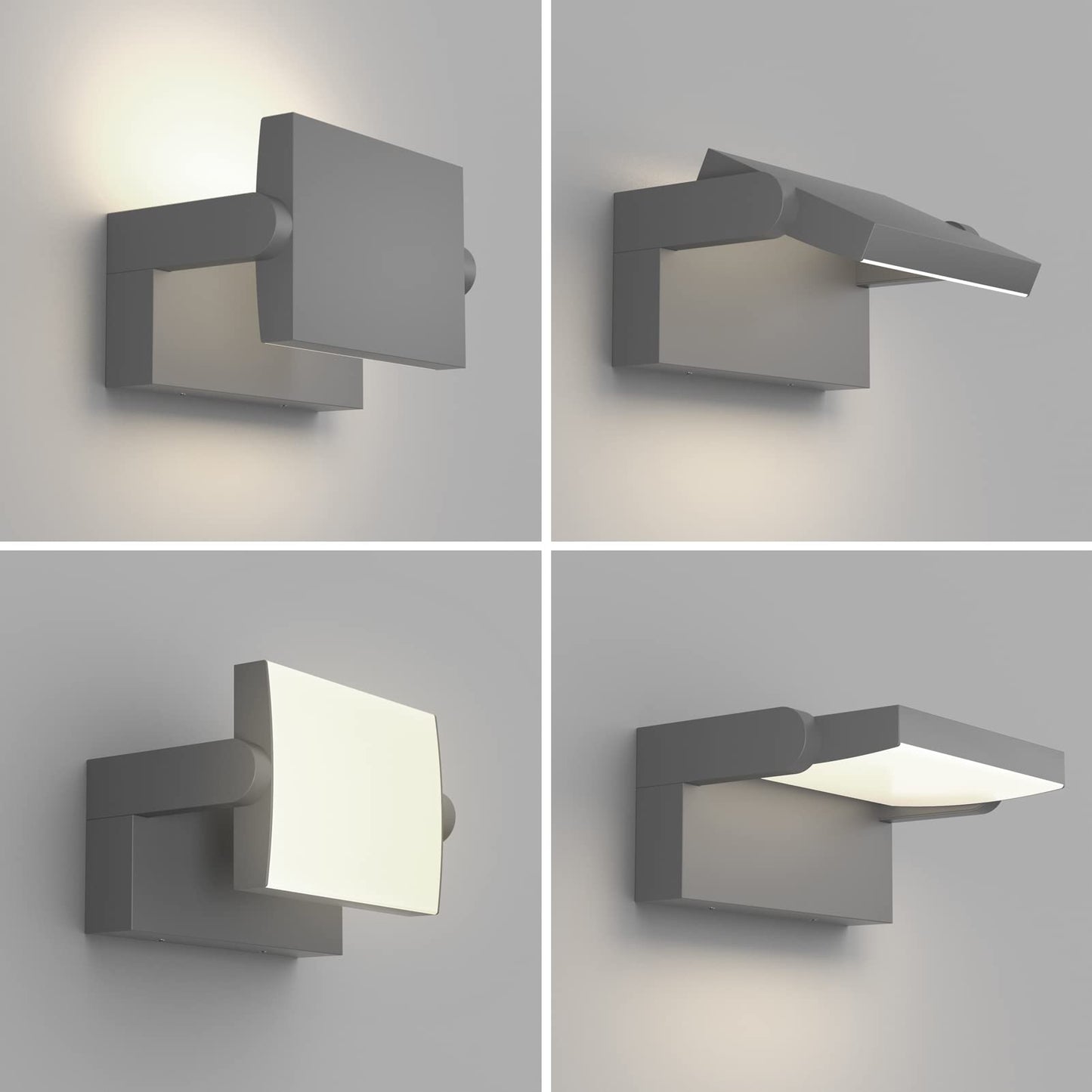 Klighten 24W outdoor indoor wall light, waterproof IP65 modern wall lamp with swiveling LED panel for patio entrance, 1500 lumens, dark grey, natural white 4000K.