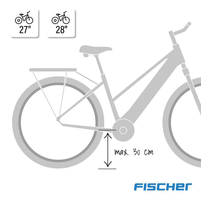 FISCHER double-leg kickstand Jumbo, suitable for 27-28 inch bikes, E-bikes, cargo bikes, tandems, with a weight capacity of 80kg, in black.