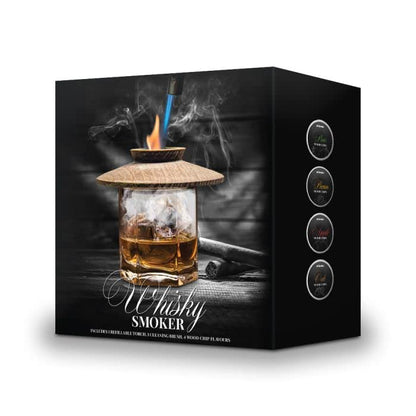 MikaMax Whiskey Smoker Set - Cocktail smoker for smoked whiskey, 4 flavors of smoking chips, with jet lighter, wood, and stainless steel - perfect Father's Day gift, cocktail accessory for whiskey, bourbon.