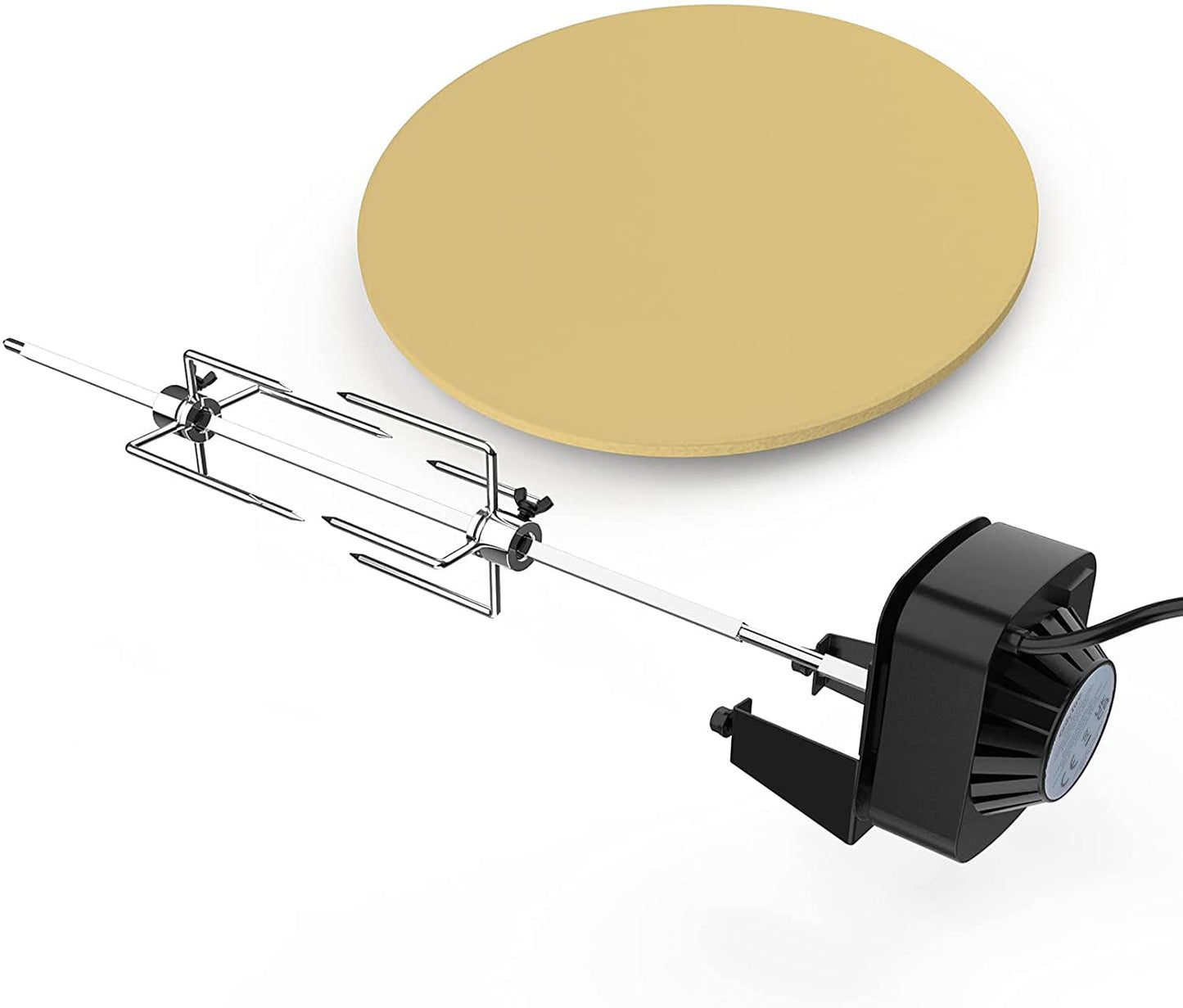 Onlyfire 6065 PizzaRing Kit with Rotisserie, Pizza Insert, and Rotisserie Grill Spit for Kamado Joe Classic/Pit Boss 22 Ceramic Grills, including Rotisserie Motor, Spit Rod, and Pizza Stone.