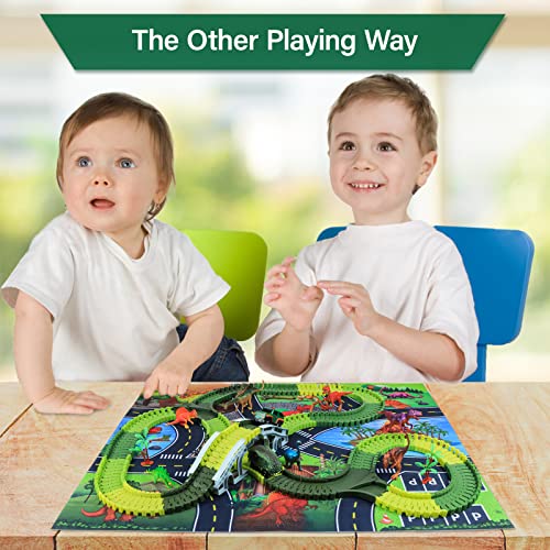 Kizplays 260pcs Car Racing Track 6 Cars Excavator Toy from Toy Cars Highway from 3 4 5 6 Years Boys Girls, Flexible Track Crane Games, Electric Car Racing Track for Kids (Green)