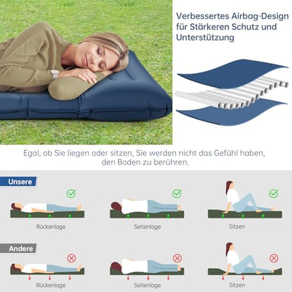 HOUSEPRO Isomatte Self-Inflating, 11cm Upgrade Airbag Camping Mat, Inflatable Sleeping Pad, Camping Mattress, Air Mattress for Camping, Camping Mat with Foot Pump and Pillow for Outdoor