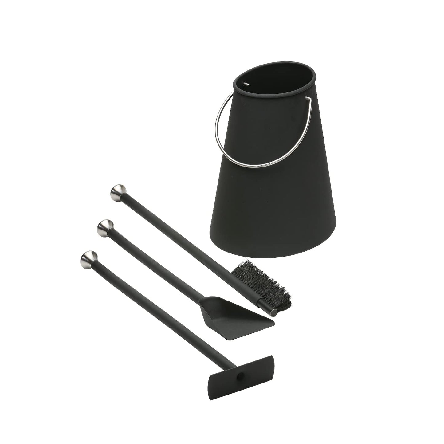 Morsø Ellipse Fireplace Tool Set - high-quality designer fireplace set, 4-piece set with shovel, brush, fire poker/blowpipe & bucket, black