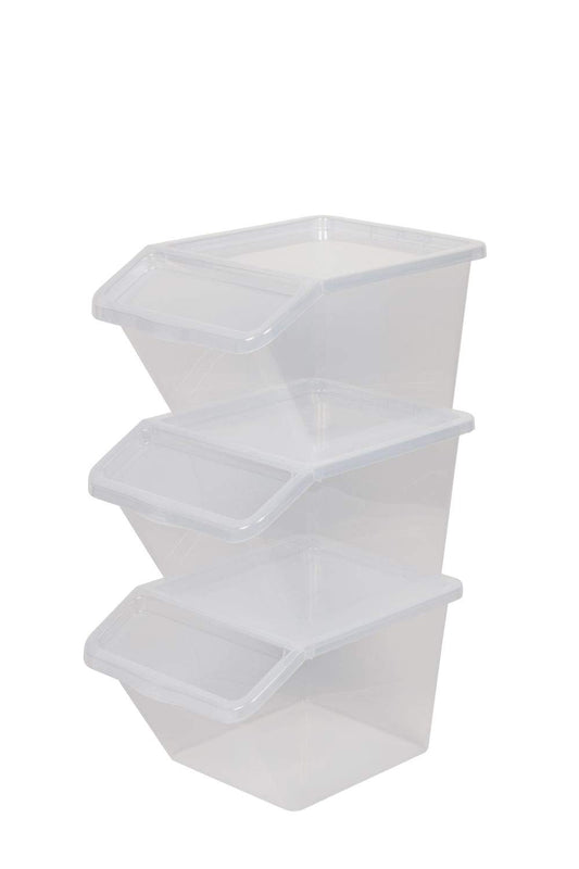 Kreher 3 x Storage Box, Sorting Box made of plastic in transparent. With approx. 40 liters volume per box. Stackable. Dimensions WxDxH in cm approx.: 39.4 x 59.7 x 31.2 cm