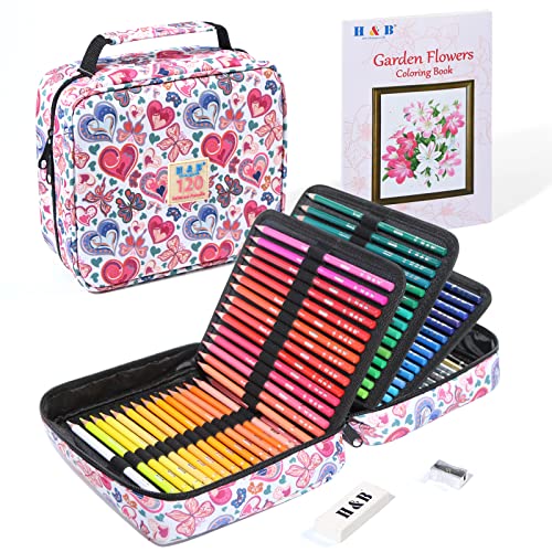 H & B 120 Colored Pencils Set Art Supplies Drawing Kit for Adults Coloring and Children Painting Sketchbook with Case