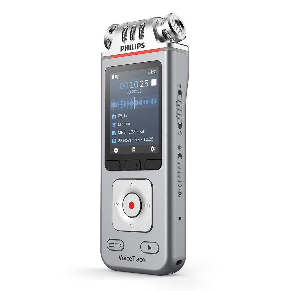 Philips VoiceTracer Audio Recorder DVT4110 digital dictation device for lectures and interviews, 3 high-fidelity microphones, 8GB, smartphone app (Android/iOS)