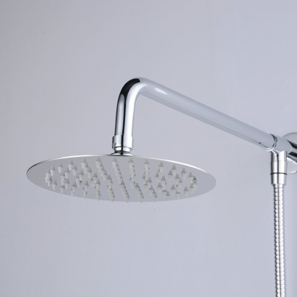 Hiendure® 20cm Wall Mount Rain Shower Head Set with Shower Arm and Hose Round Stainless Steel, Chrome Plated