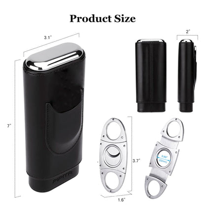 PIPITA Cigar Case Portable Travel 3 Tubes Elegant Cigar Humidor made of leather with high-end stainless steel cigar cutter Portable Gift Bag