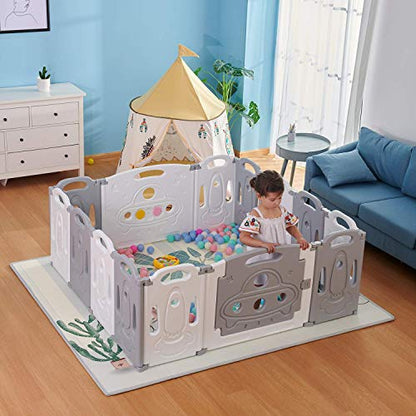 Gupamiga Folding Baby Playpen Kids Activity Center Safety Play Yard Home Indoor Outdoor New Pen (Folding Universe Set 14-Panel)