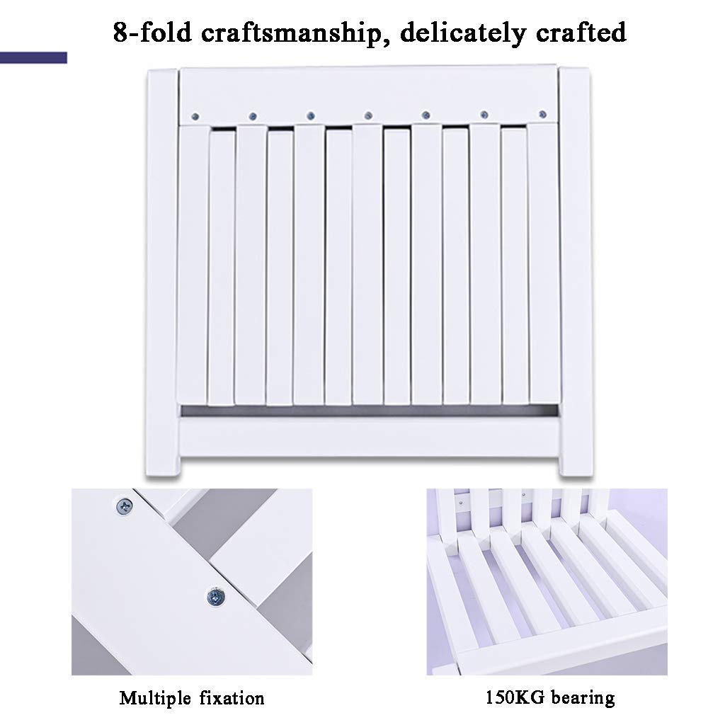 LFIEVO Folding Chair Wall-Mounted Shoe Changing Stool Balcony Solid Wood Chair 150kg Load-Bearing Easy Installation Space-Saving Multifunctional Stool (White)