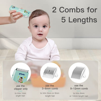 ENSSU Electronic Baby Hair Clipper, Waterproof Kids Quiet Hair Trimmer with 2 Guide Combs, Cordless Children's Haircutting with Safe Ceramic Blades.
