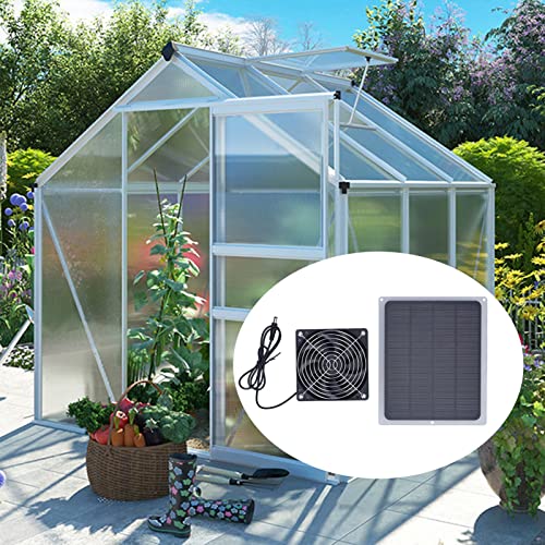 Banapoy Solar Panel Fan Kit, 6W solar fan made of monocrystalline silicon with protective net for camping, shed, greenhouse, home, outdoor, waterproof, portable, solar-powered fan