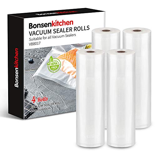 Bonsenkitchen Vacuum Sealer Bags 4 Rolls 11x236in Vacuum Sealer Rolls - Professional Vacuum Bags for Vacuum Sealer & Food Vacuum Sealer, BPA-free, Cookable and Sous Vide Freezer Bags - VB8017