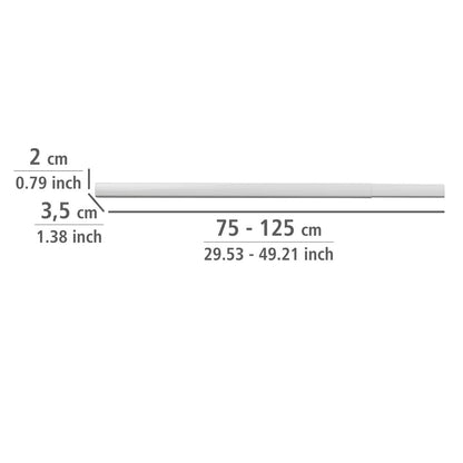 WENKO Telescopic Shower Curtain Rail Era White, extendable rail made of rust-free aluminum, for hanging all shower curtains, including attachment without drilling, 75-125 x 2 x 3.5 cm