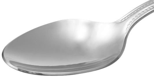 Amazon Basics Stainless Steel Pearled Edge Dinner Spoons, Dishwasher Safe, Large Size, 19.6 cm, 12-Pack, Silver.