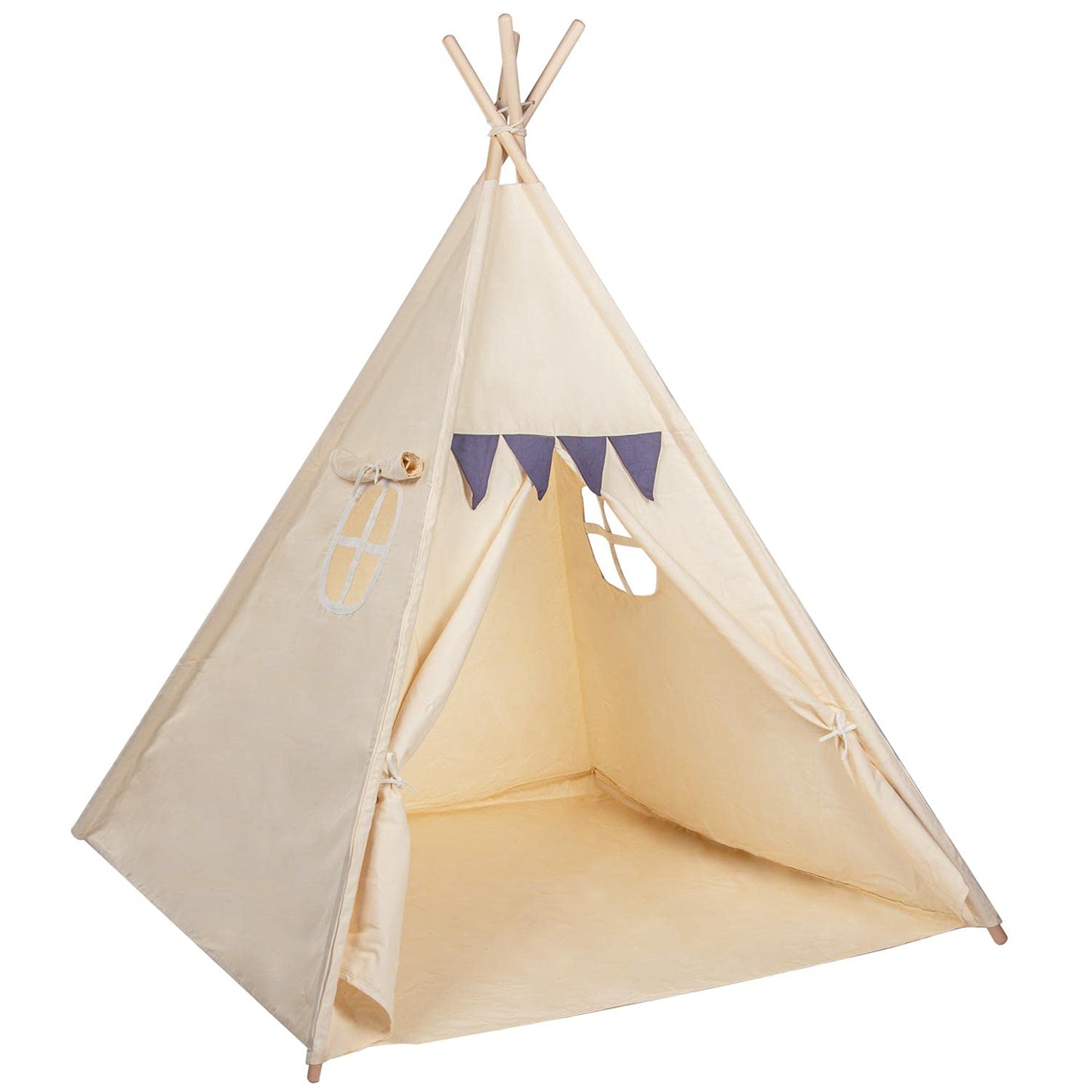 Kids Play tent Teepee Children's tent made of 100% natural materials; Kids' room Indian tent made of cotton & wood for indoors & outdoors (Beige)