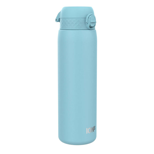 ION8 1 Liter Lightweight Stainless Steel Water Bottle, Non-Insulated, Leak-proof, One-handed opening, Secure locking, Dishwasher safe, Flip lid, Carry handle, Easy to clean, Alaskan Blue