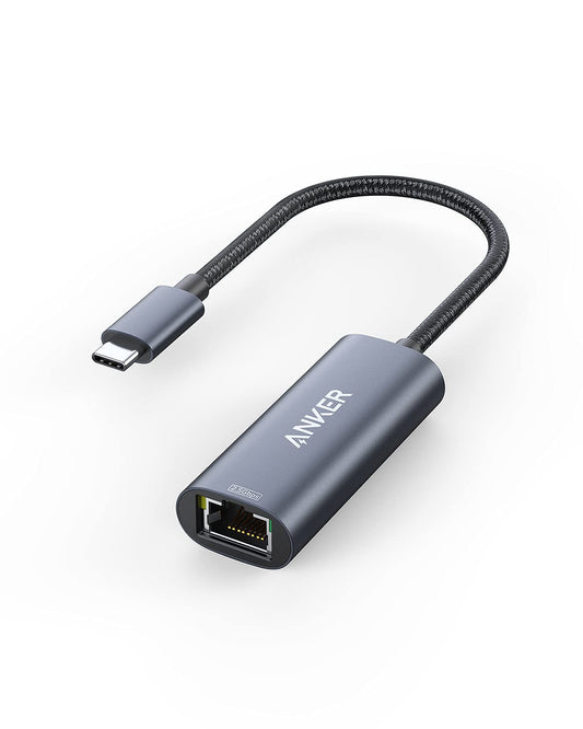 Anchor PowerExpand USB-C to Gigabit Ethernet Adapter, USB-C to 2.5 Gbps Ethernet Hub made of aluminum, Compatible with MacBook Pro, MacBook Air 2018 and later, iPad Pro 2018, XPS