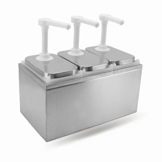 Natudeco sauce dispenser, condiment pump station, honey dispenser, plastic, stainless steel, pump dispenser for sauces, kitchen syrup, milk, cooking oil (THREE heads 2L/head)