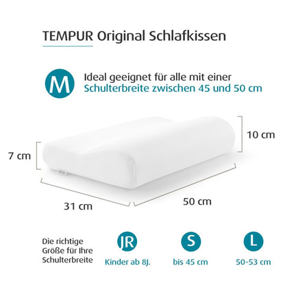 TEMPUR Pillow Set with filling and cover, Original size M with jersey pillowcase (blue)