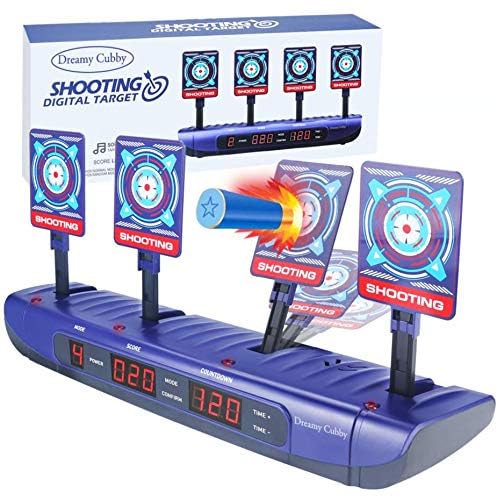 Dreamy Cubby Target for Nerf Gun, Foam Blaster Sets, 4 Game Modes & 4 Targets Electronic Scoring Automatic Reset Digital Toy for 6 7 8 9 10 Year Old Kids Easter Gift