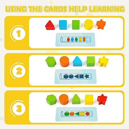 Joyreal Montessori Toy Sorting Game Counting Stacking Toy Wooden Learning Toy Shape Matching Game Gift for Kids Girls Boys 3 4 5 Years