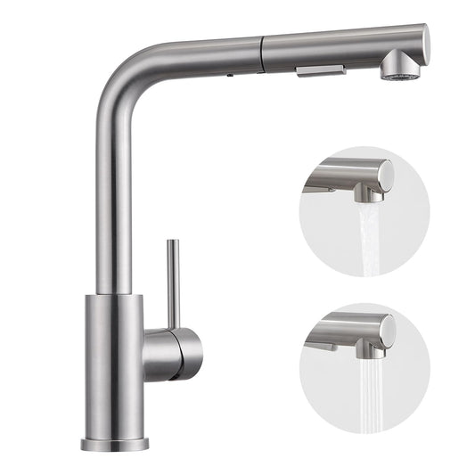 Kitchen Faucet Pull-Out, BONADE Kitchen Faucet with Sprayer, Kitchen Mixer Tap 360° Rotatable, Kitchen Faucet 2 Spray, Single Lever Sink Mixer Made of Brushed Stainless Steel
