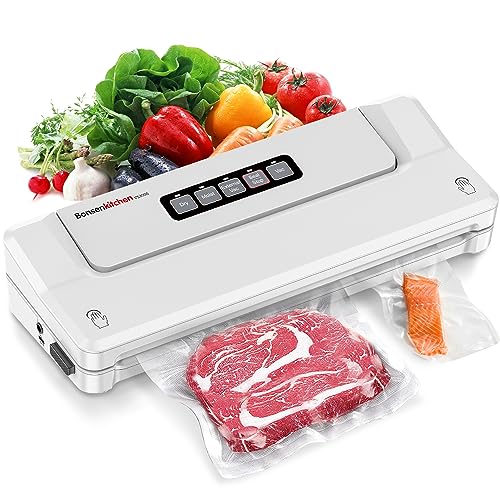 Bonsenkitchen vacuum sealer machine, food sealer for Sous Vide cooking. Keeps food fresh up to 8 times longer with dry and moist modes. Includes vacuum bags.
