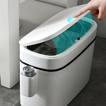 LIFKOME Bathroom Trash Can, 14L Bathroom Trash Can with Lid, Slim Narrow Bedroom Trash Can, Trash Can Press-Type Lid, Waste Bin for Kitchen, Bathroom, Living Room, Office