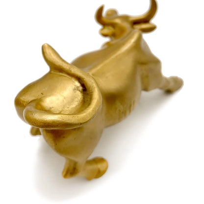 Sculpture, home decor, golden copper bull (Feng Shui) represents luck, wealth, brass bull figure COW01