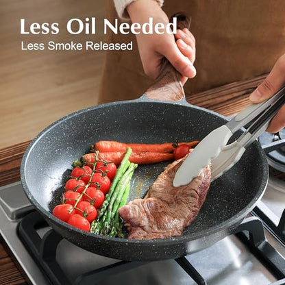 Sensarte skillet, non-stick coating, Swiss granite coating, omelette pan, healthy stone cookware, PFOA-free, 8", 11", 13" + glass lid + turner
