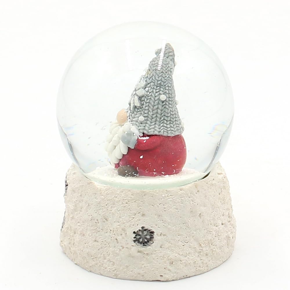 Deco Heroes 24 snow globe Christmas elf with gray hat on white base, L / W / H / Ø ball 6.5 x 6.5 x 8.8 cm Ø 6.5 cm