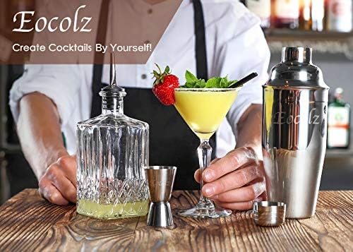 Cocktail shaker set with bamboo stand & recipe book, stainless steel 750ml bar cocktail shaker with bar accessories tools, 11 piece cocktail mix set for bartender gift women