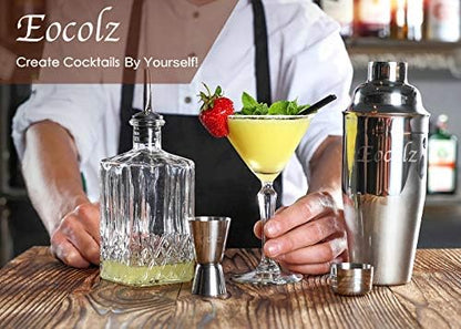 Cocktail shaker set with bamboo stand & recipe book, stainless steel 750ml bar cocktail shaker with bar accessories tools, 11 piece cocktail mix set for bartender gift women