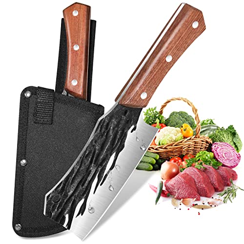 Home Safety kitchen knife outdoor, cleaver, chopper with hand forged carbon steel, meat cleaver for chopping/boning, outdoor kitchen portable mini knives, camping professional chef knife.